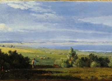 Udsigt over Arresø mod Tibirke bakker(udsnit), Jth Lundbye, 1843