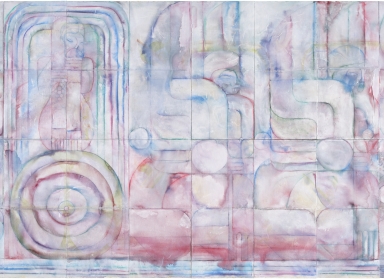 beatrice , 2023 , p astel, crayon, acrylic and canvas on wooden panel , 500 x 800 cm, photo Anders Sune Berg