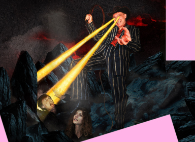 Billede af en mand, der har laser ud af øjene