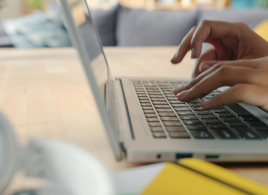 Billede af en person, der sidder ved en computer