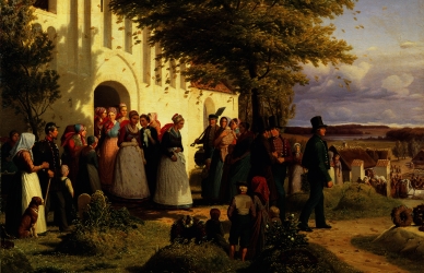 Jørgen Sonne – Brudefærd fra det nordlige Sjælland, hvor den hjemkomne soldat finder sin Forlovede som en andens brud (1856/1859)