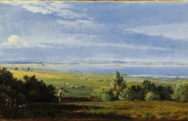 Udsigt over Arresø mod Tibirke bakker(udsnit), Jth Lundbye, 1843
