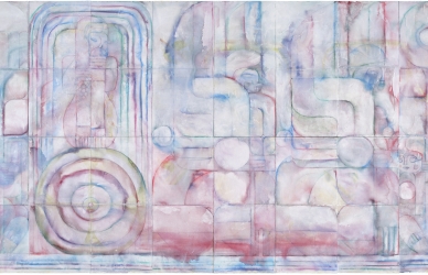  beatrice , 2023 , p astel, crayon, acrylic and canvas on wooden panel , 500 x 800 cm, photo Anders Sune Berg
