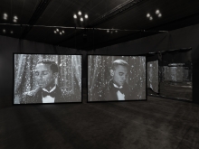 All press images may freely be used with due credit line s . Isaac Julien Once Again... (Statues Never Die), 2022 Installation view, The Armory Show, 2024 Two - screen film installation, Black and White, 4K (4:3 aspect ratio), 5.1 Surround Sound Duration: 31'32" © Isaac Julien Courtesy the artist and Victoria Miro